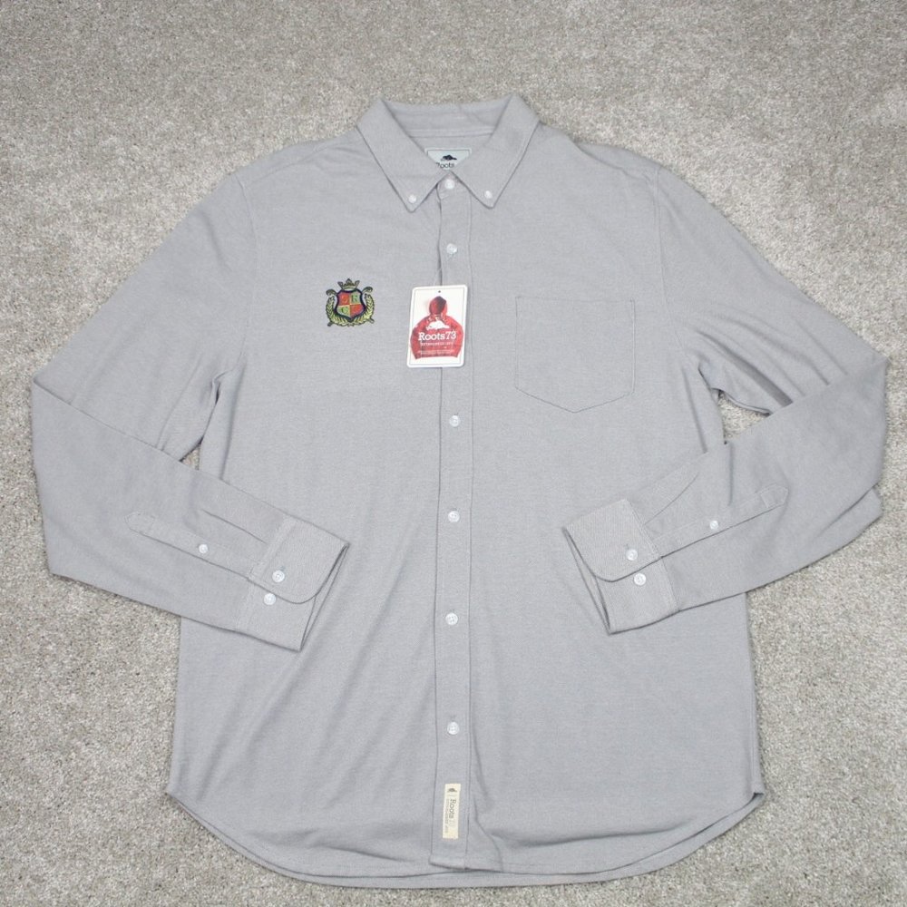 Roots 73 Baywood‎ Shirt NWT Mens Large Gray Cotton/Polyester L/S Button Down
